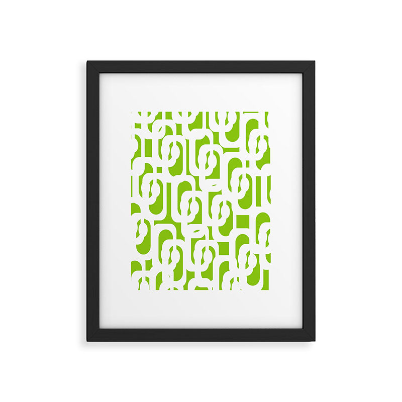 Mid Century Modern Lime Green and White Loop Pattern Framed Art Print Gallery Image 6