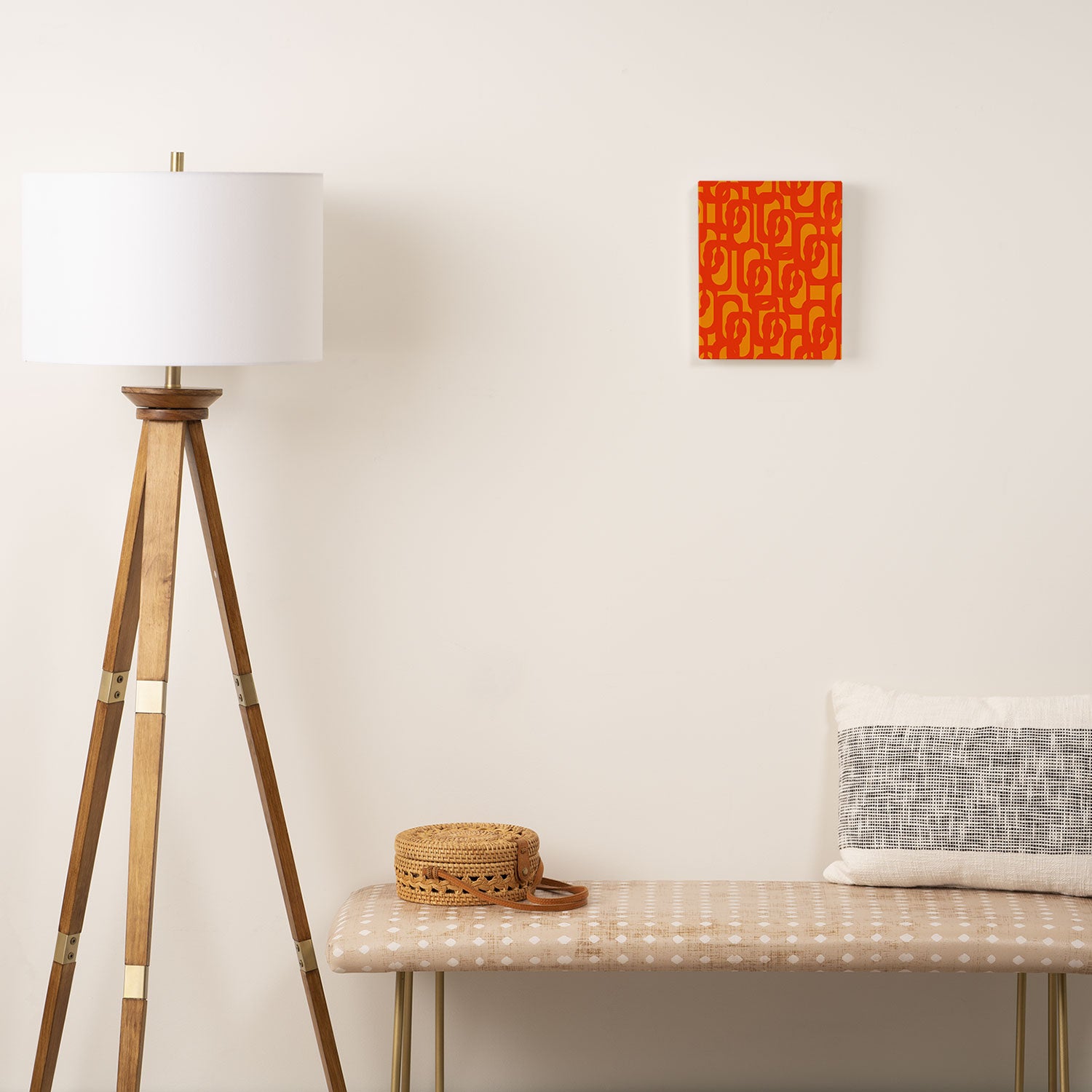 Mid Century Modern Loop Abstract Orange Yellow Pattern Canvas Print Gallery Image 2