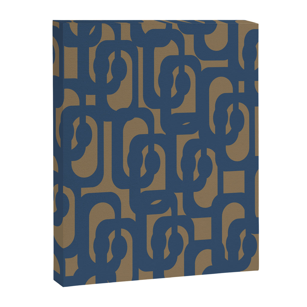 Mid Century Modern Loop Abstract Pattern in Muted Navy Blue and Brown Canvas Print Gallery Image 8