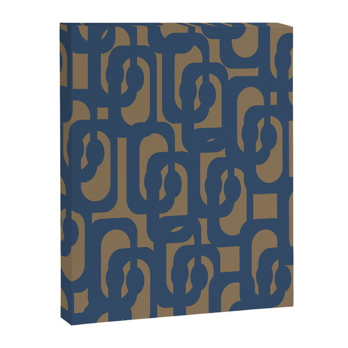 Mid Century Modern Loop Abstract Pattern in Muted Navy Blue and Brown Canvas Print Gallery Image 1
