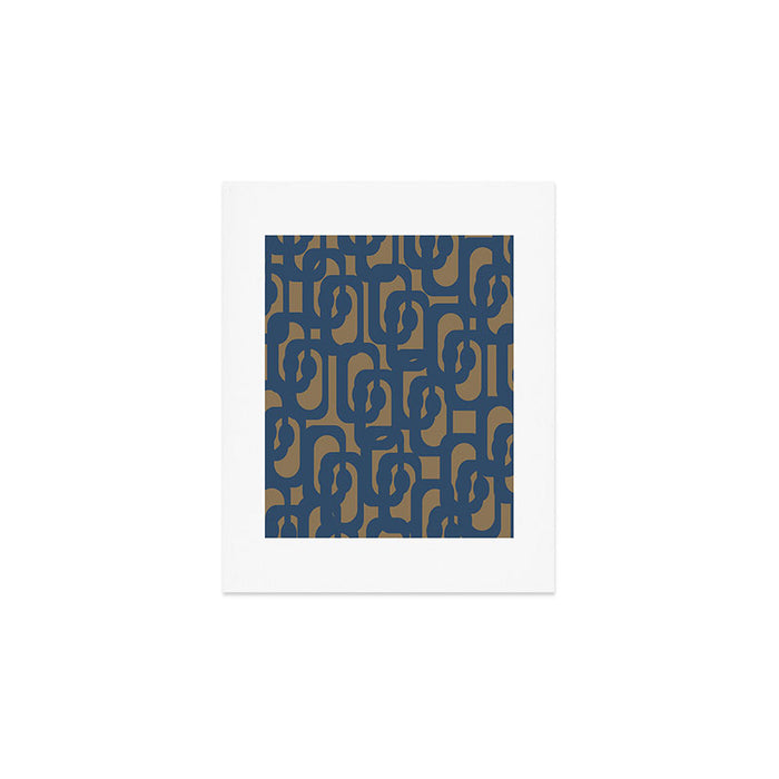 Mid Century Modern Loop Abstract Pattern in Muted Navy Blue and Brown Art Print Gallery Image 1