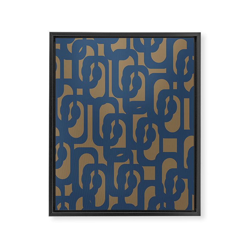 Mid Century Modern Loop Abstract Pattern in Muted Navy Blue and Brown Framed Canvas Print Gallery Image 8