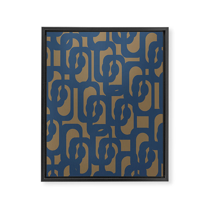 Mid Century Modern Loop Abstract Pattern in Muted Navy Blue and Brown Framed Canvas Print Gallery Image 1