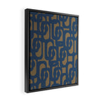 Mid Century Modern Loop Abstract Pattern in Muted Navy Blue and Brown Framed Canvas Print Gallery Image 2