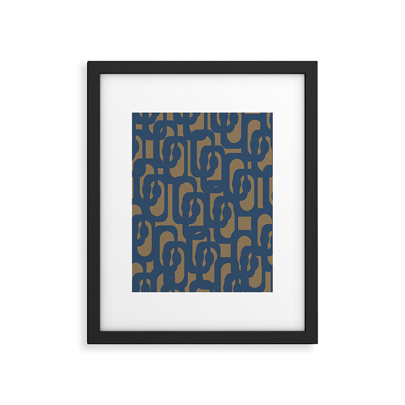Mid Century Modern Loop Abstract Pattern in Muted Navy Blue and Brown Framed Art Print Gallery Image 6