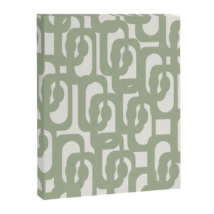 Mid Century Modern Loop Abstract Pattern in Sage Green and Off White Canvas Print Gallery Image 1