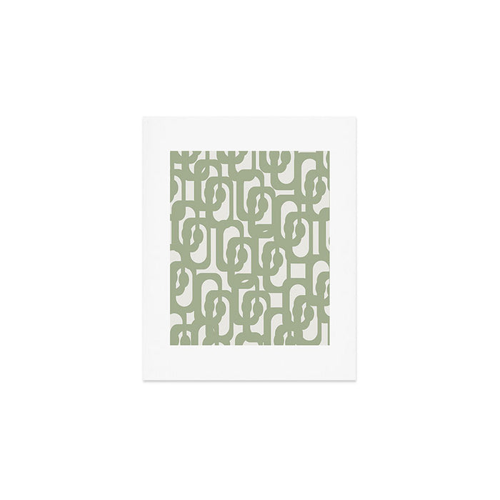 Mid Century Modern Loop Abstract Pattern in Sage Green and Off White Art Print Gallery Image 1