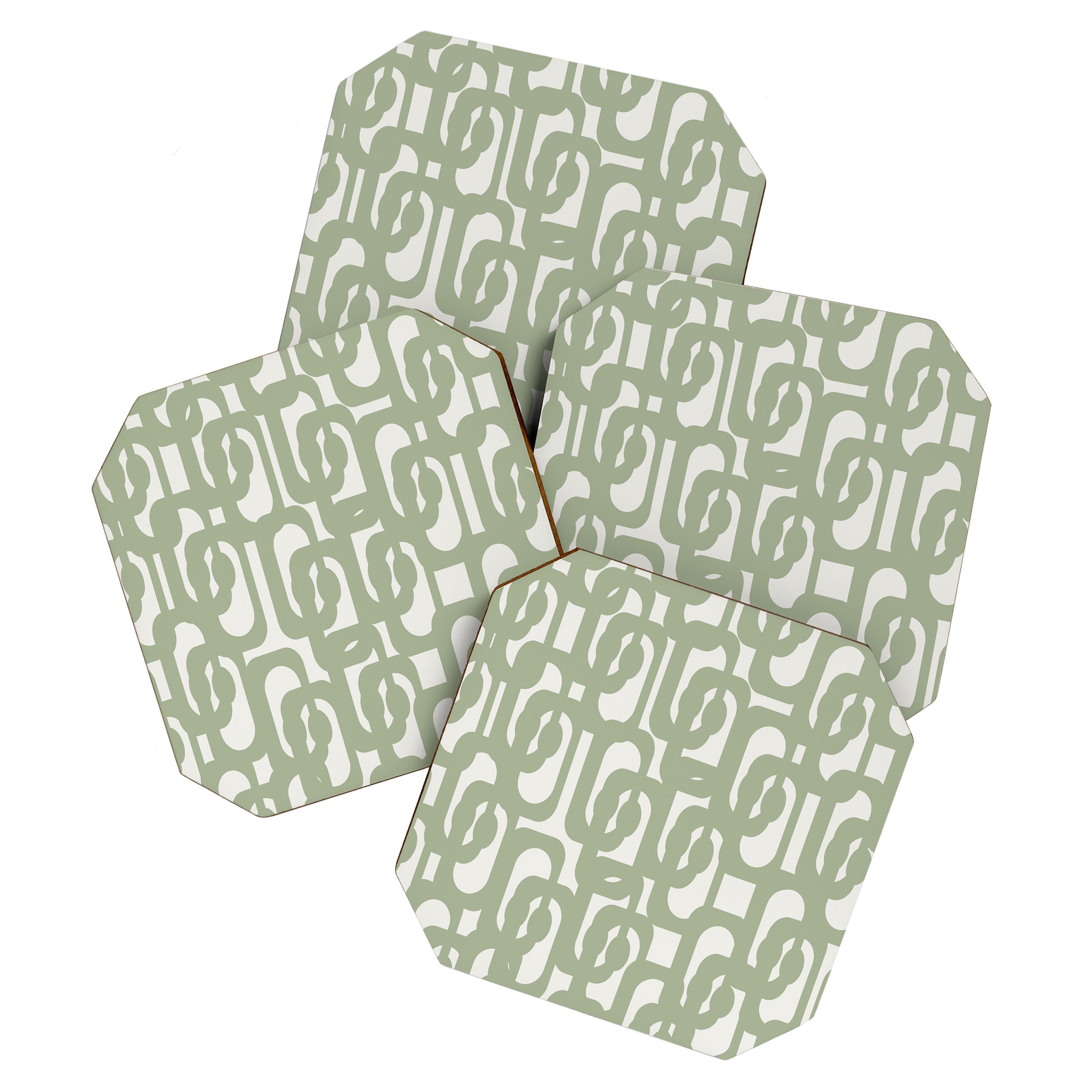 Mid Century Modern Loop Abstract Pattern in Sage Green and Off White Coaster Gallery Image 1