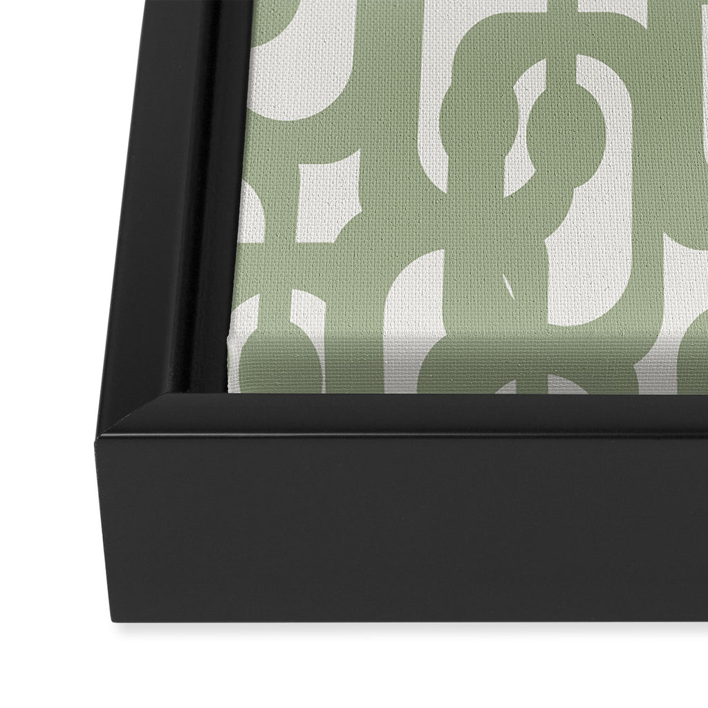 Mid Century Modern Loop Abstract Pattern in Sage Green and Off White Framed Canvas Print Gallery Image 3