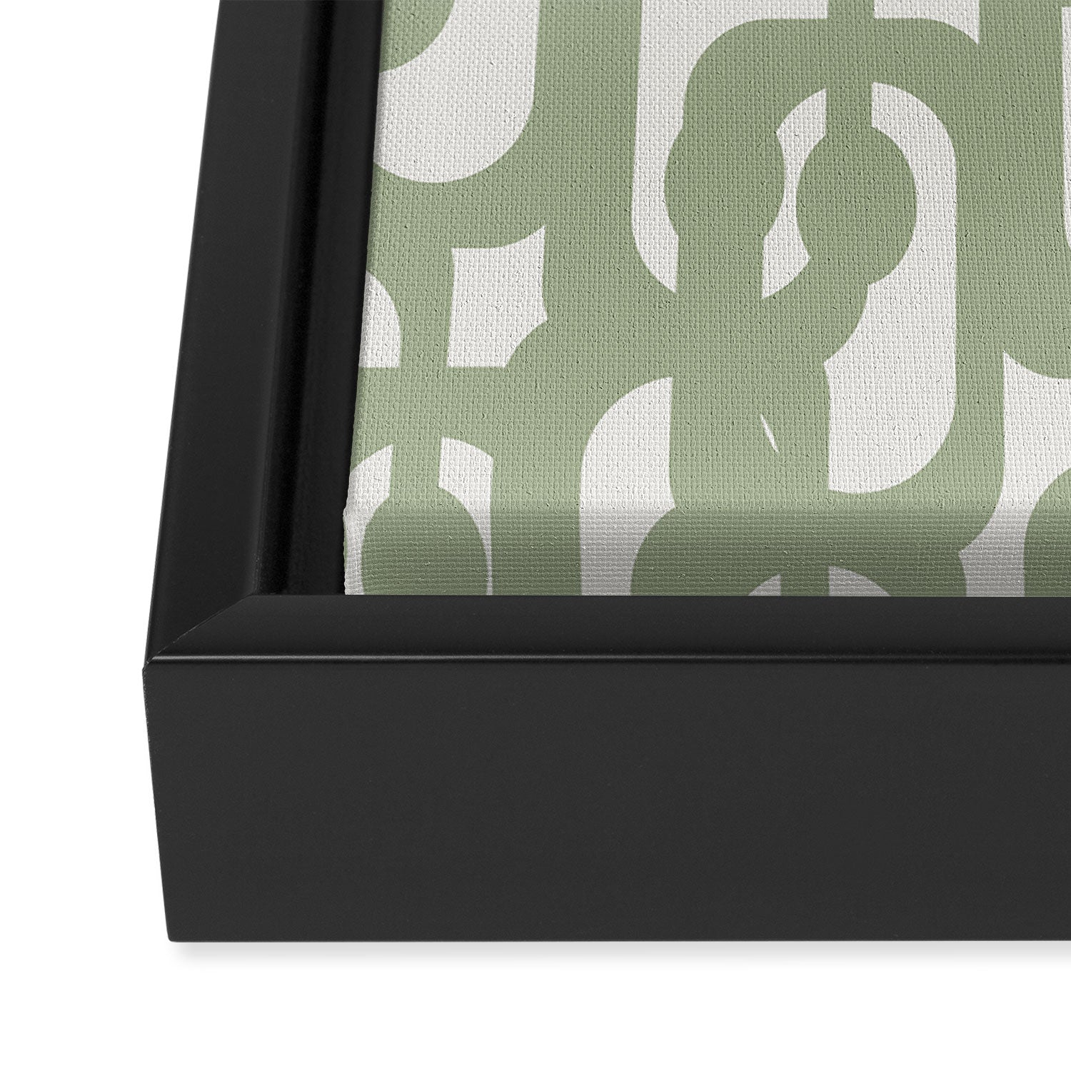 Mid Century Modern Loop Abstract Pattern in Sage Green and Off White Framed Canvas Print Gallery Image 3