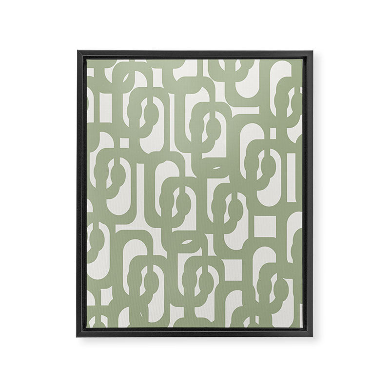 Mid Century Modern Loop Abstract Pattern in Sage Green and Off White Framed Canvas Print Gallery Image 8