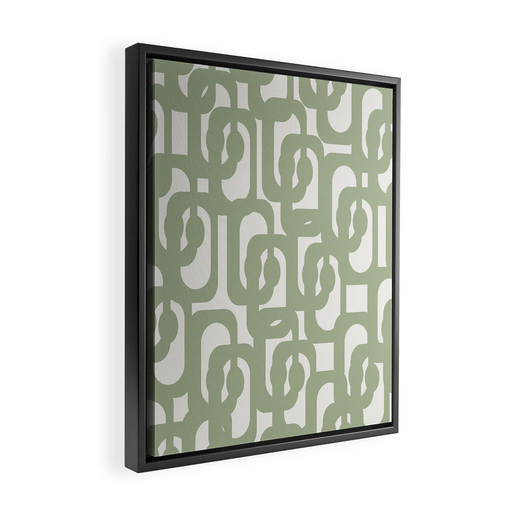 Mid Century Modern Loop Abstract Pattern in Sage Green and Off White Framed Canvas Print Gallery Image 2