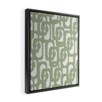 Mid Century Modern Loop Abstract Pattern in Sage Green and Off White Framed Canvas Print Gallery Image 2