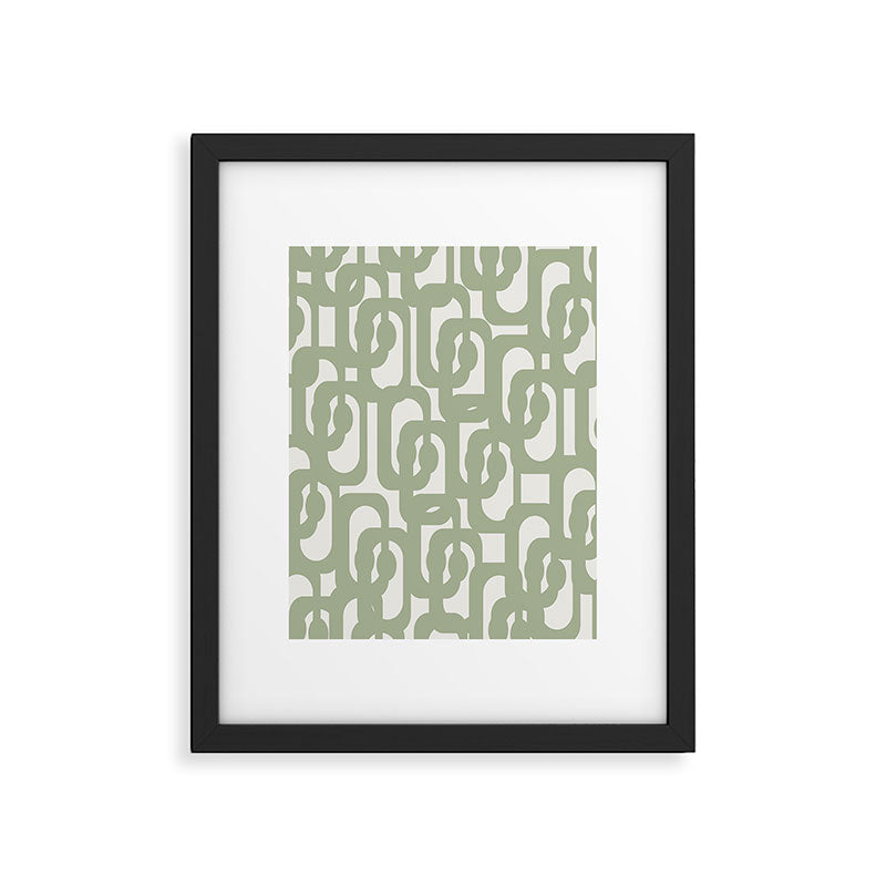 Mid Century Modern Loop Abstract Pattern in Sage Green and Off White Framed Art Print Gallery Image 6