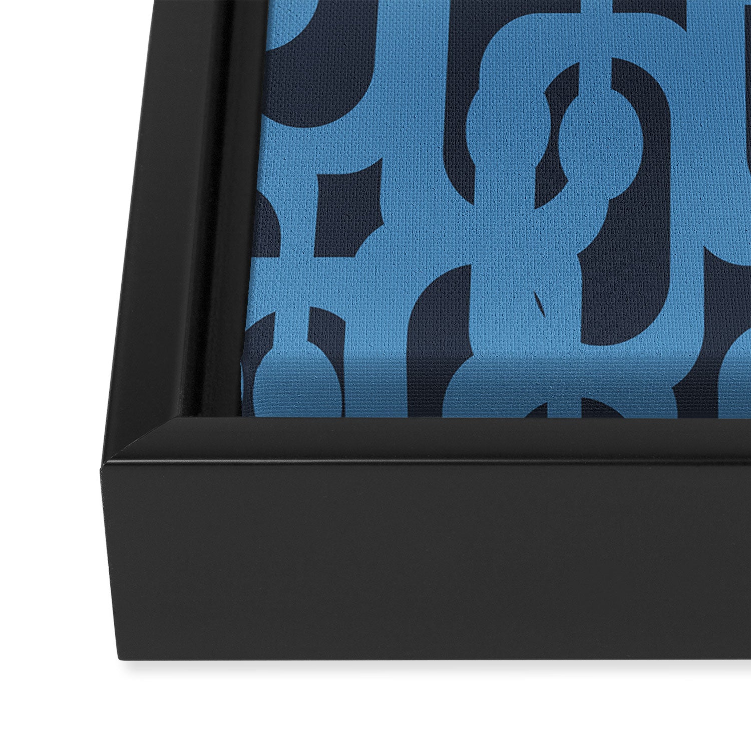 Mid Century Modern Loop Blue on Blue Abstract Pattern Framed Canvas Print Gallery Image 3