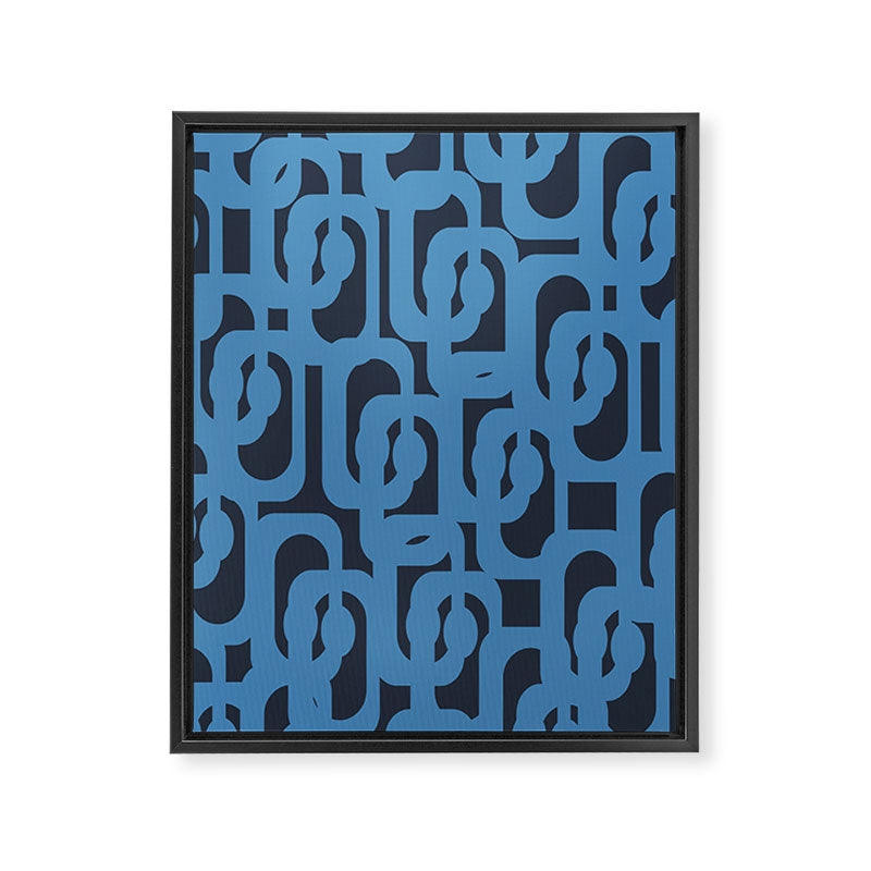 Mid Century Modern Loop Blue on Blue Abstract Pattern Framed Canvas Print Gallery Image 8