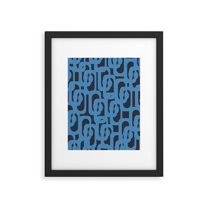 Mid Century Modern Loop Blue on Blue Abstract Pattern Framed Art Print Gallery Image 6