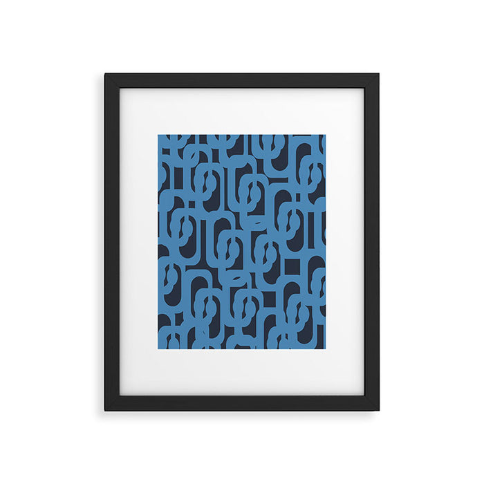 Mid Century Modern Loop Blue on Blue Abstract Pattern Framed Art Print Gallery Image 1