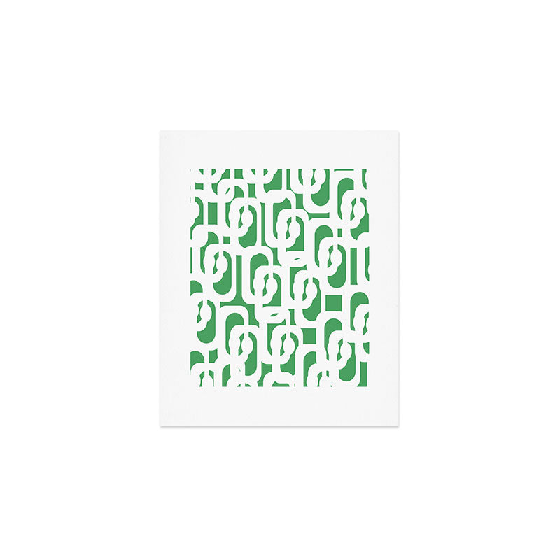 Mid Century Modern Loop Pattern Green and White Modernist Art Print Gallery Image 1