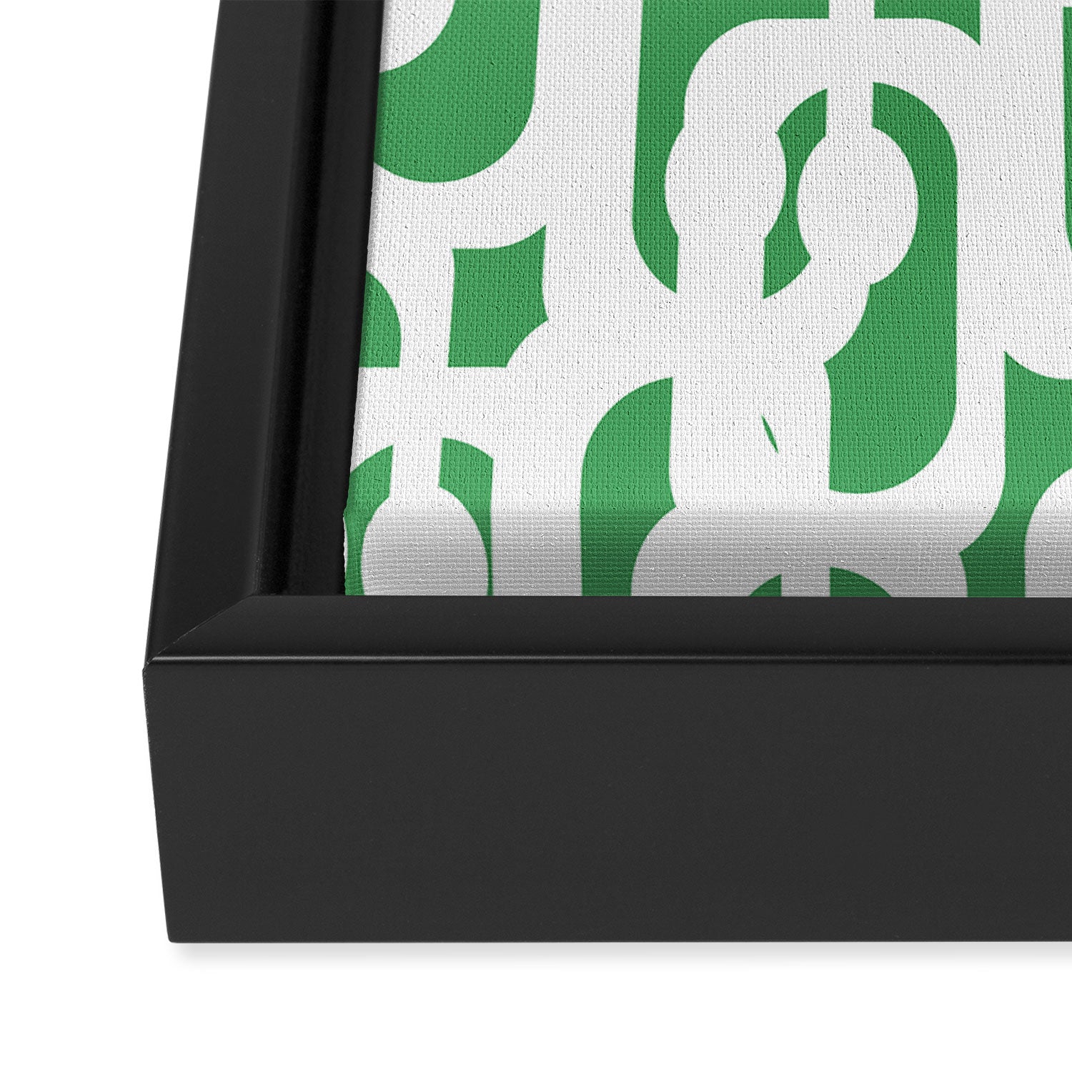 Mid Century Modern Loop Pattern Green and White Modernist Framed Canvas Print Gallery Image 3