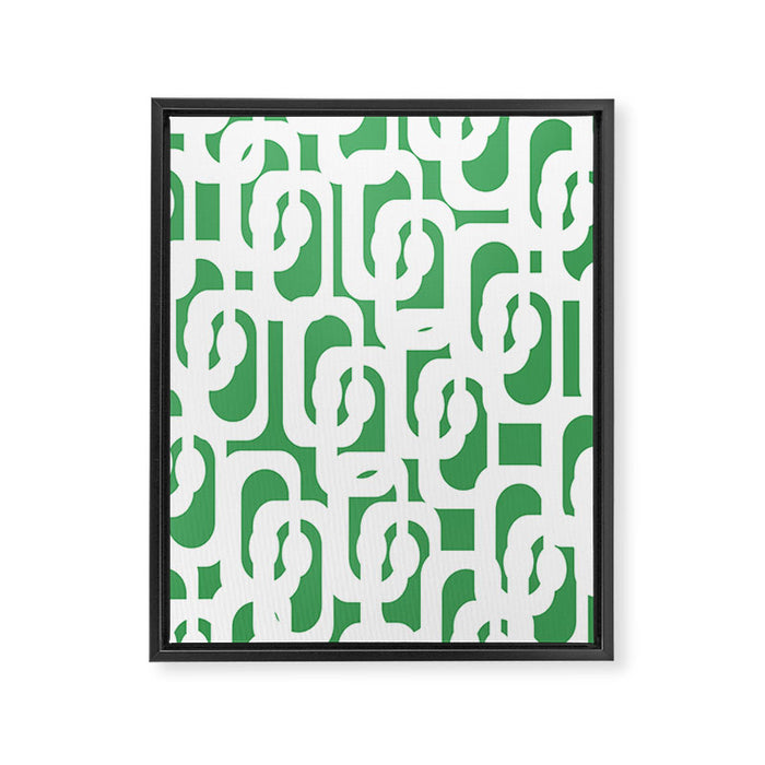 Mid Century Modern Loop Pattern Green and White Modernist Framed Canvas Print Gallery Image 1