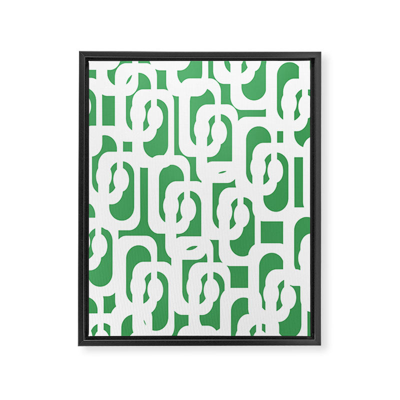 Mid Century Modern Loop Pattern Green and White Modernist Framed Canvas Print Gallery Image 8