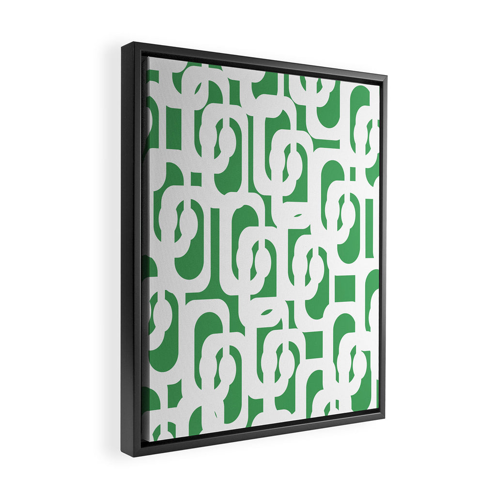 Mid Century Modern Loop Pattern Green and White Modernist Framed Canvas Print Gallery Image 2