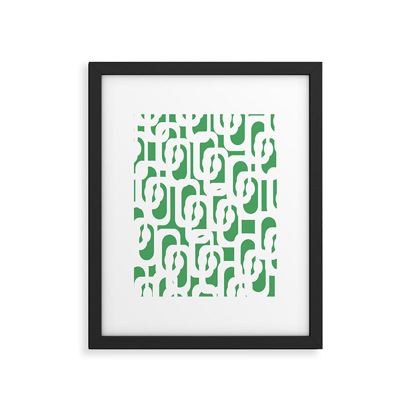 Mid Century Modern Loop Pattern Green and White Modernist Framed Art Print Gallery Image 6