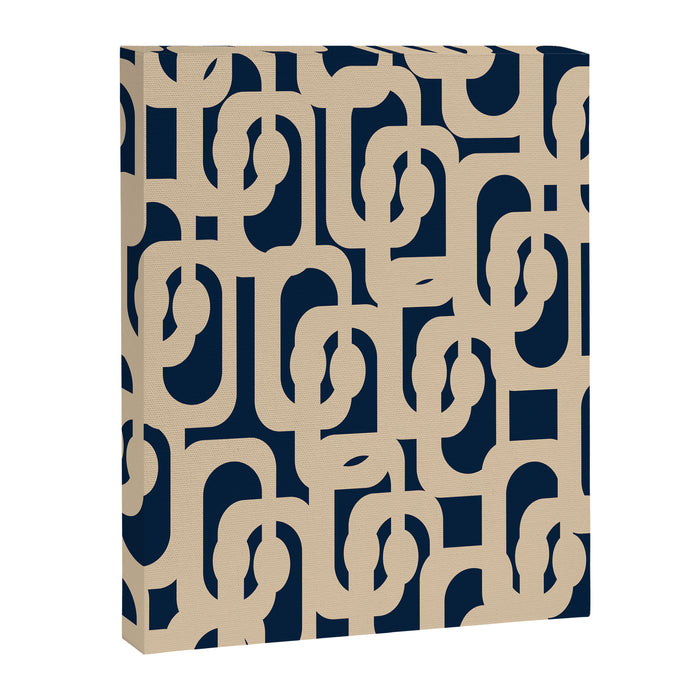 Mid Century Modern Loop Pattern in Beige and Navy Blue Canvas Print Gallery Image 1