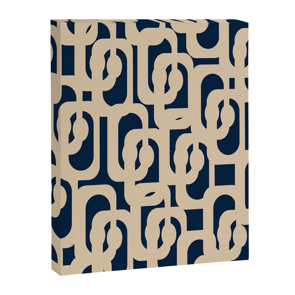 Mid Century Modern Loop Pattern in Beige and Navy Blue Canvas Print Gallery Image 8