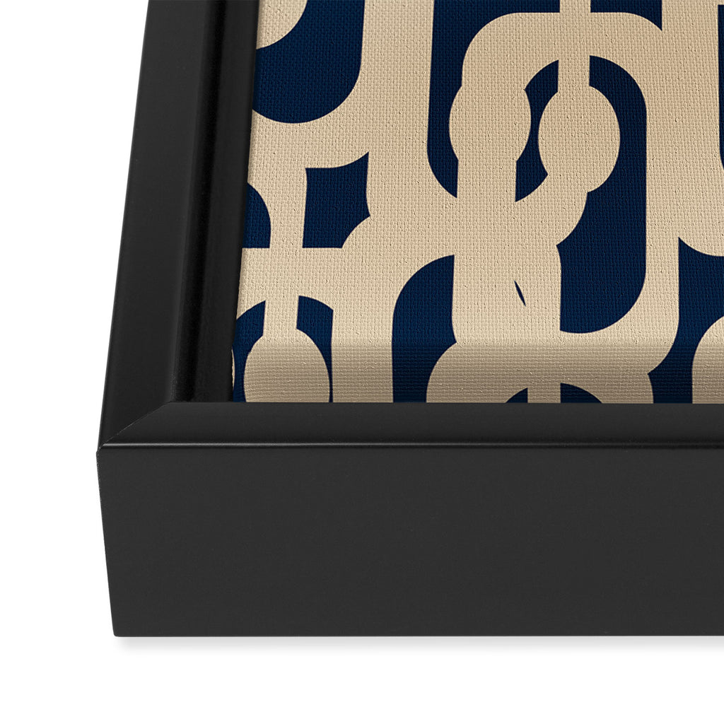 Mid Century Modern Loop Pattern in Beige and Navy Blue Framed Canvas Print Gallery Image 3