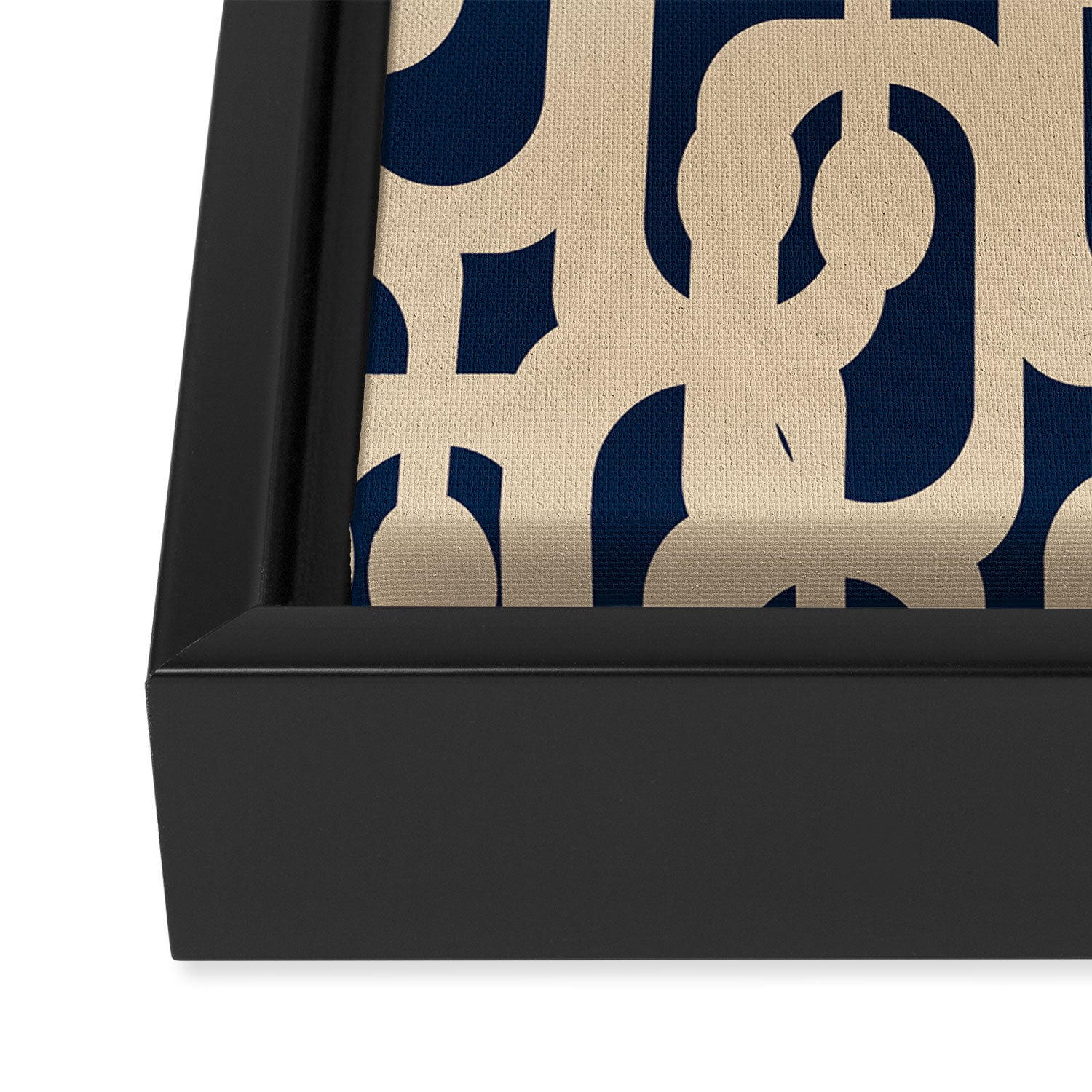 Mid Century Modern Loop Pattern in Beige and Navy Blue Framed Canvas Print Gallery Image 3