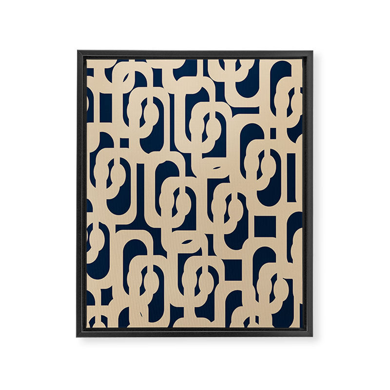 Mid Century Modern Loop Pattern in Beige and Navy Blue Framed Canvas Print Gallery Image 8