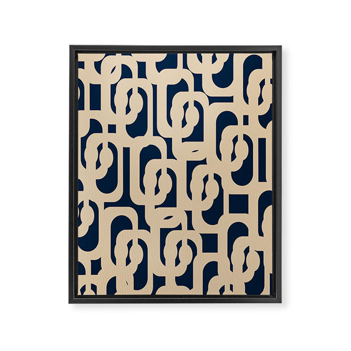 Mid Century Modern Loop Pattern in Beige and Navy Blue Framed Canvas Print Gallery Image 1