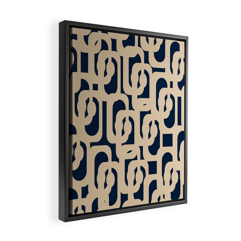 Mid Century Modern Loop Pattern in Beige and Navy Blue Framed Canvas Print Gallery Image 2