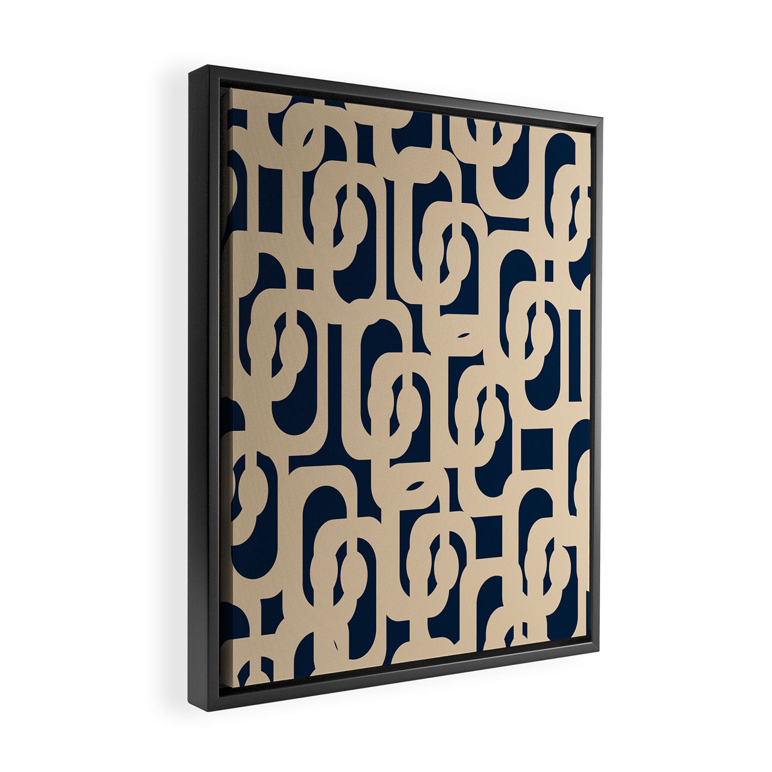 Mid Century Modern Loop Pattern in Beige and Navy Blue Framed Canvas Print Gallery Image 2