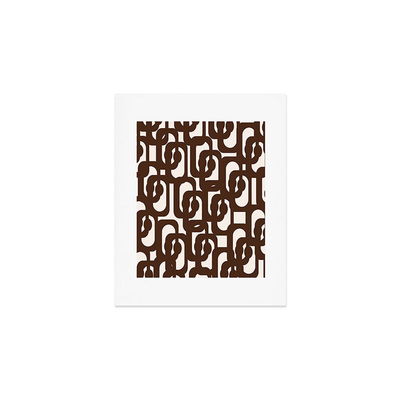Mid Century Modern Loop Pattern in Dark Chocolate Brown and Cream Art Print Gallery Image 1
