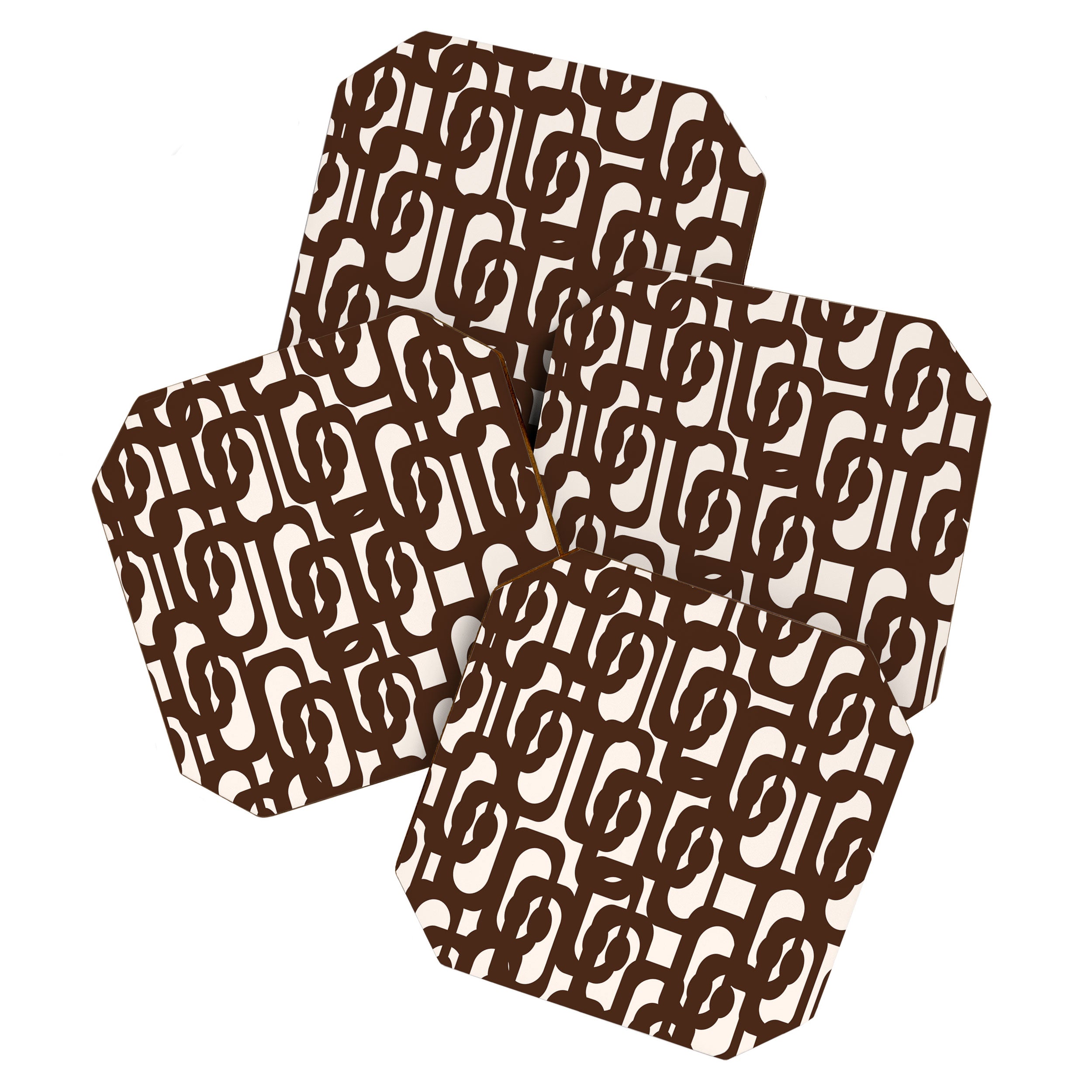 Mid Century Modern Loop Pattern in Dark Chocolate Brown and Cream Coaster Gallery Image 1