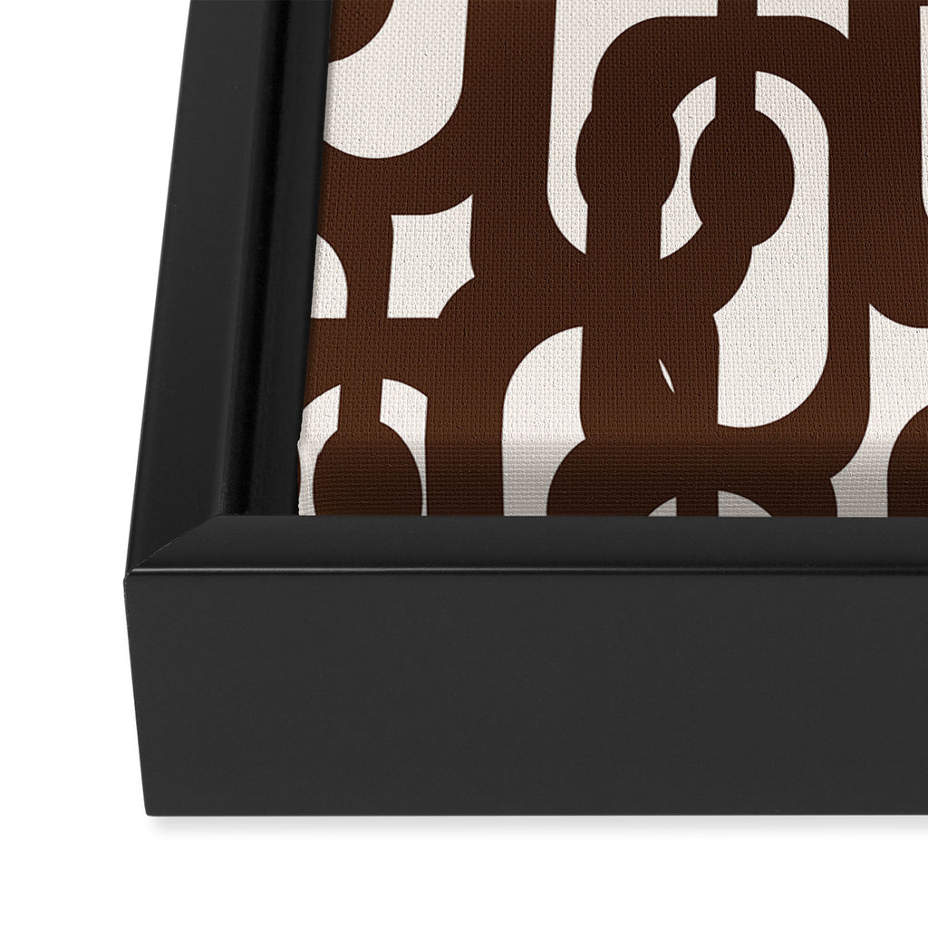 Mid Century Modern Loop Pattern in Dark Chocolate Brown and Cream Framed Canvas Print Gallery Image 3