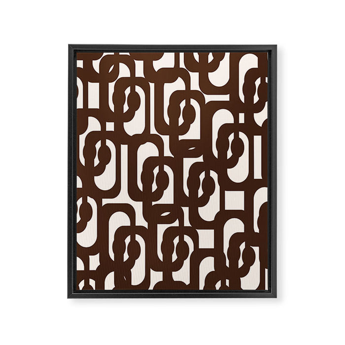 Mid Century Modern Loop Pattern in Dark Chocolate Brown and Cream Framed Canvas Print Gallery Image 1