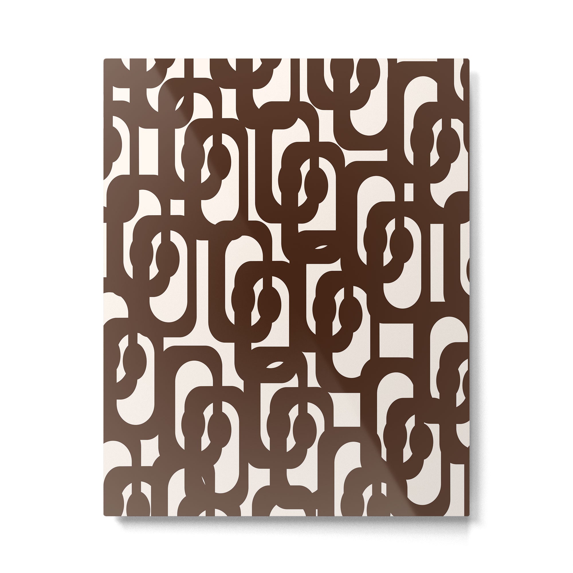 Mid Century Modern Loop Pattern in Dark Chocolate Brown and Cream Metal Print Gallery Image 6