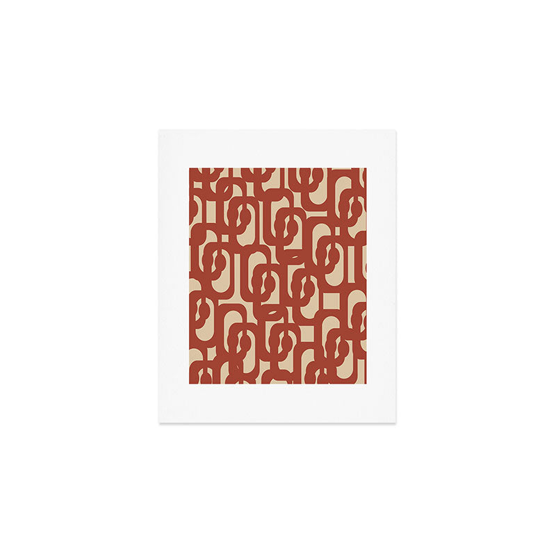 Mid Century Modern Loop Pattern in Deep Clay and Beige Art Print Gallery Image 1