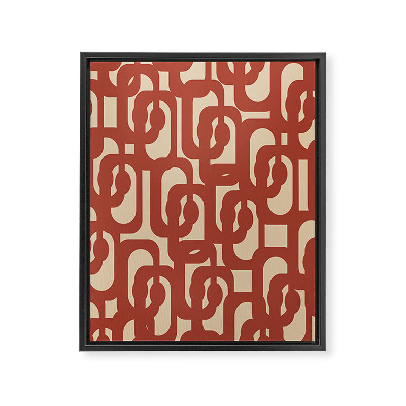 Mid Century Modern Loop Pattern in Deep Clay and Beige Framed Canvas Print Gallery Image 8