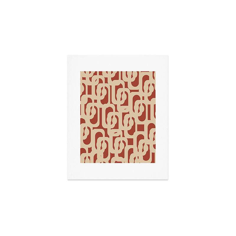 Mid Century Modern Loop Pattern in Deep Clay and Beige Art Print Gallery Image 1