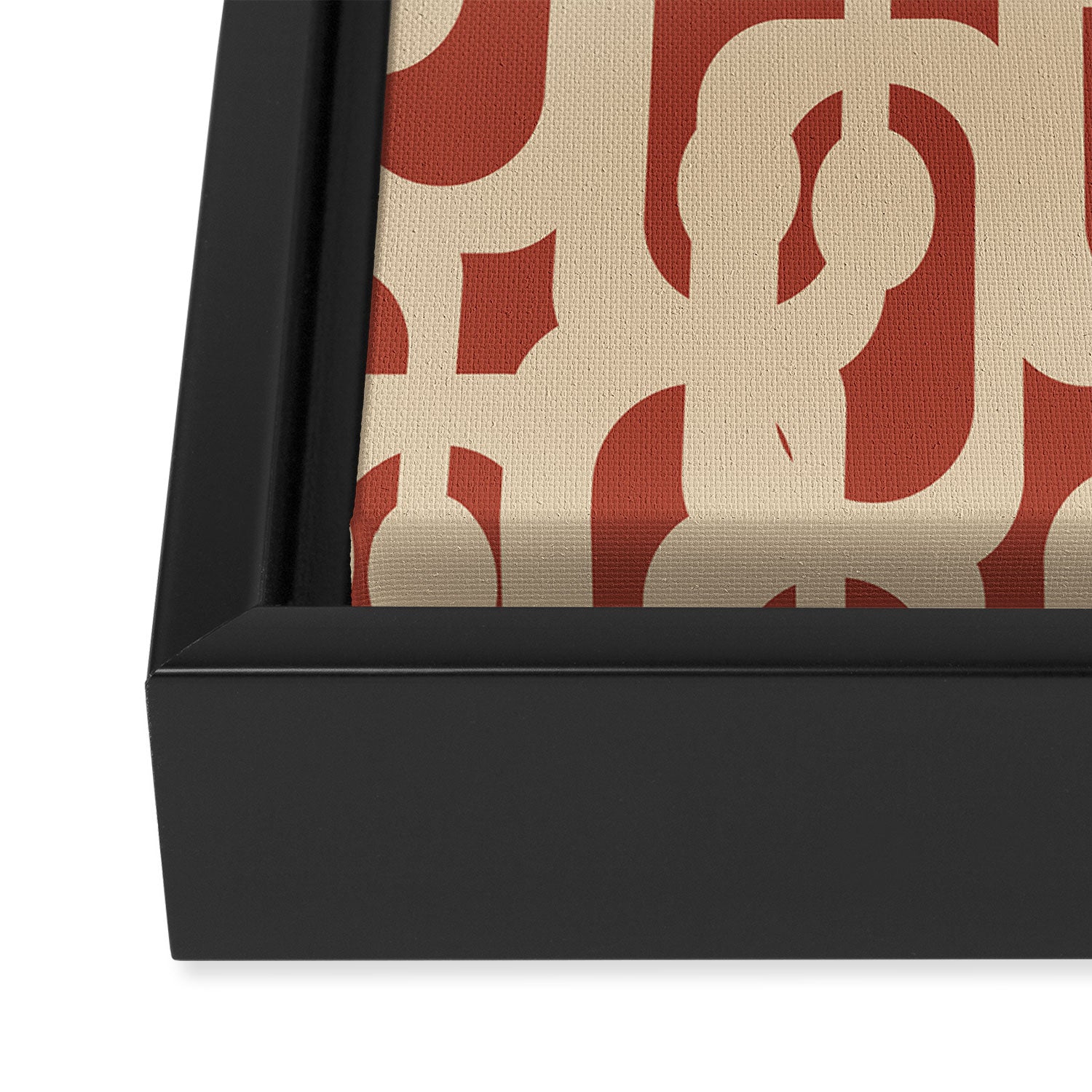 Mid Century Modern Loop Pattern in Deep Clay and Beige Framed Canvas Print Gallery Image 3