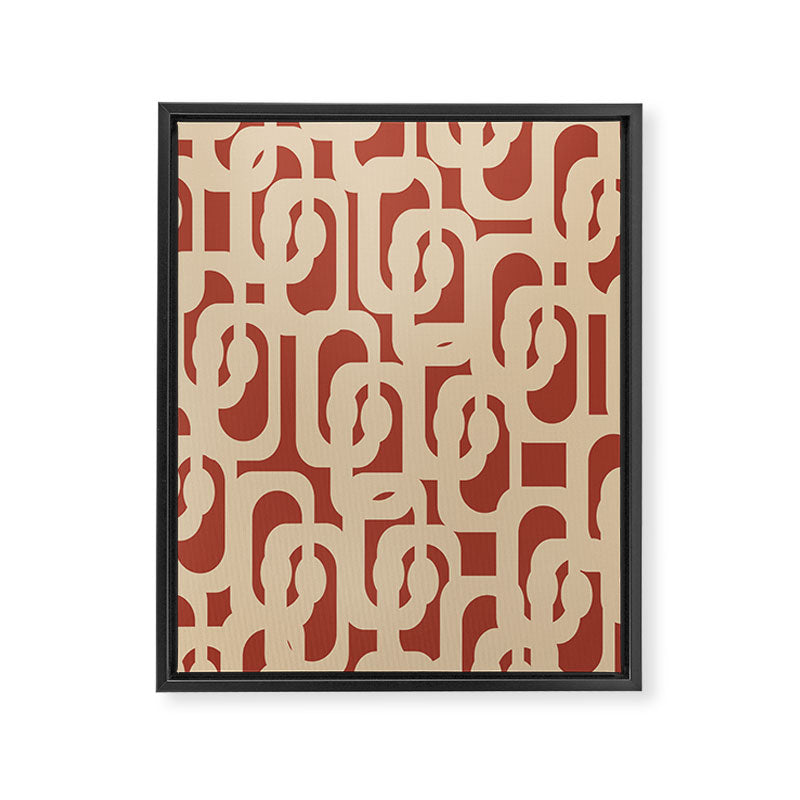 Mid Century Modern Loop Pattern in Deep Clay and Beige Framed Canvas Print Gallery Image 8