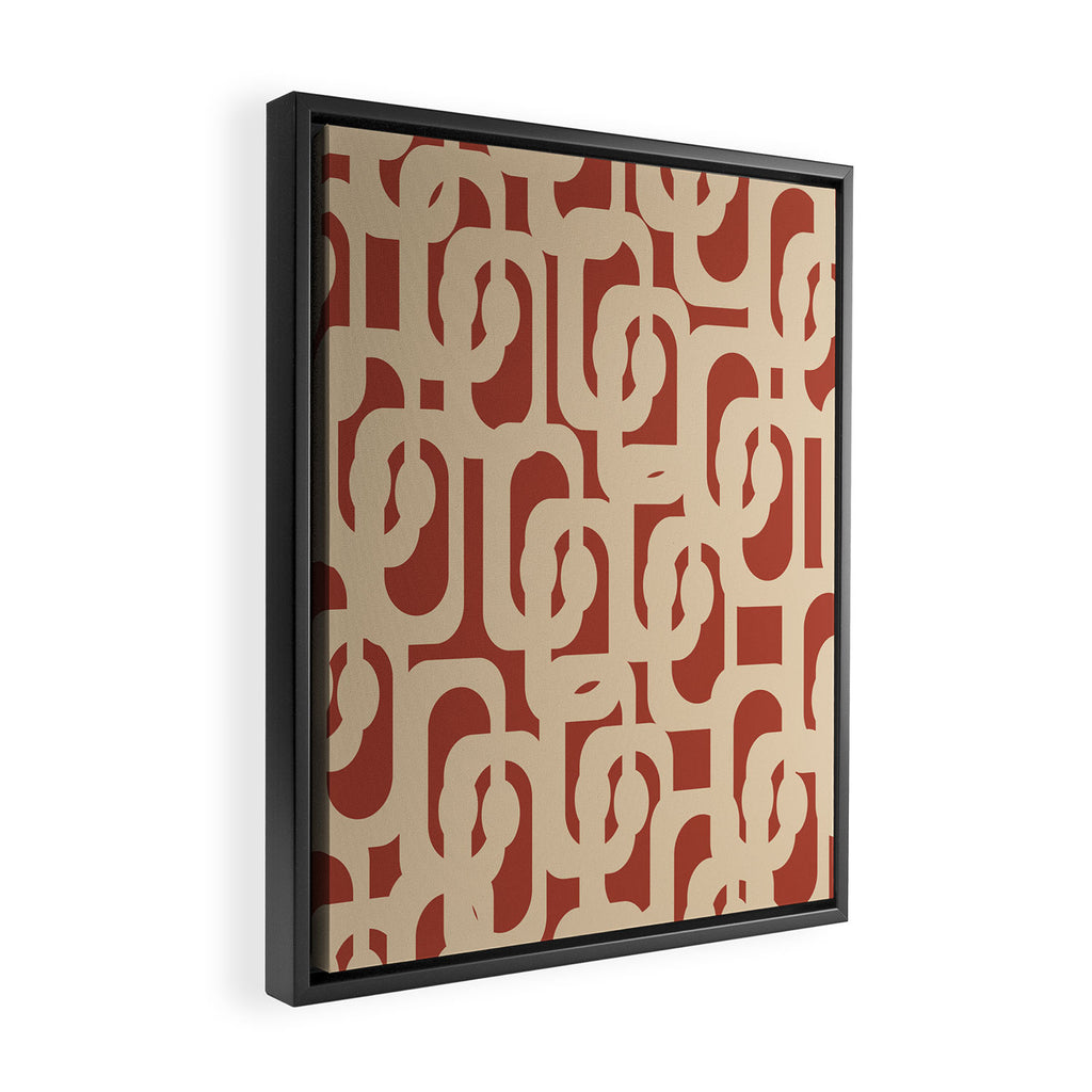 Mid Century Modern Loop Pattern in Deep Clay and Beige Framed Canvas Print Gallery Image 2