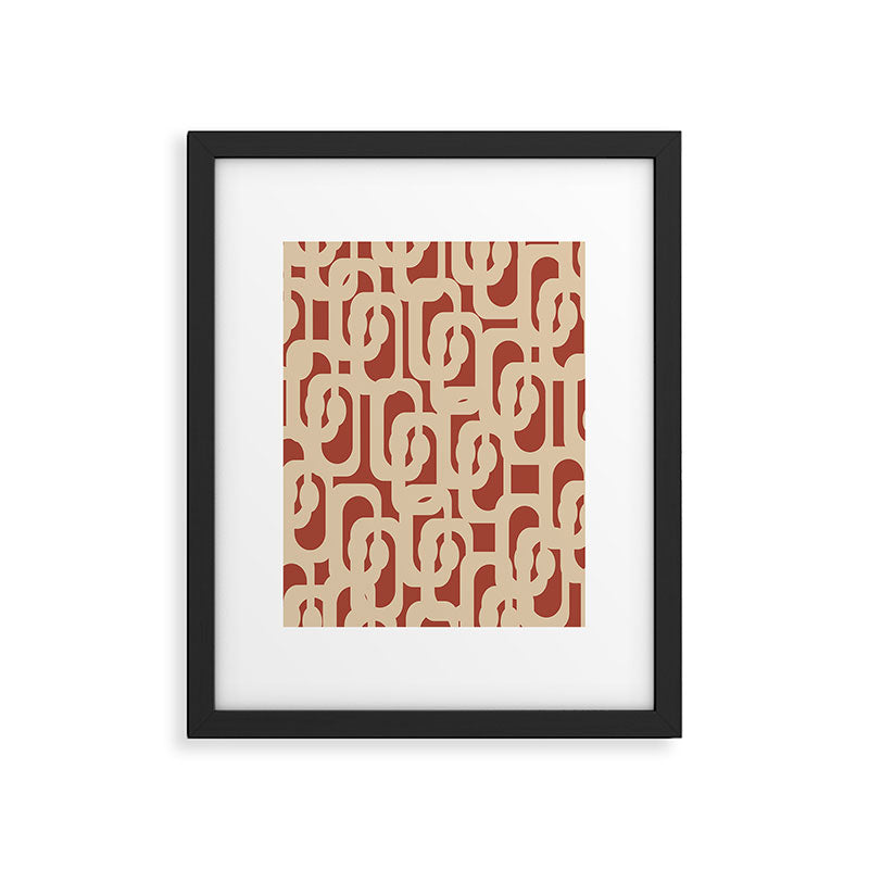 Mid Century Modern Loop Pattern in Deep Clay and Beige Framed Art Print Gallery Image 6