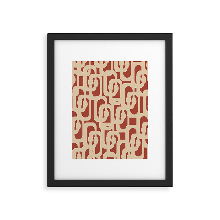 Mid Century Modern Loop Pattern in Deep Clay and Beige Framed Art Print Gallery Image 1