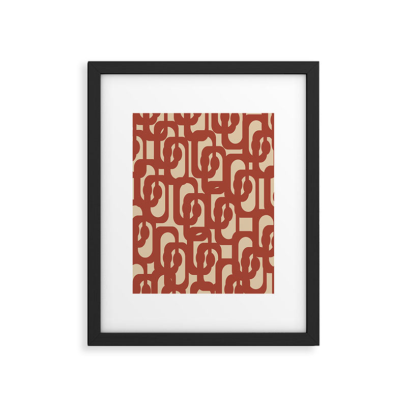 Mid Century Modern Loop Pattern in Deep Clay and Beige Framed Art Print Gallery Image 6